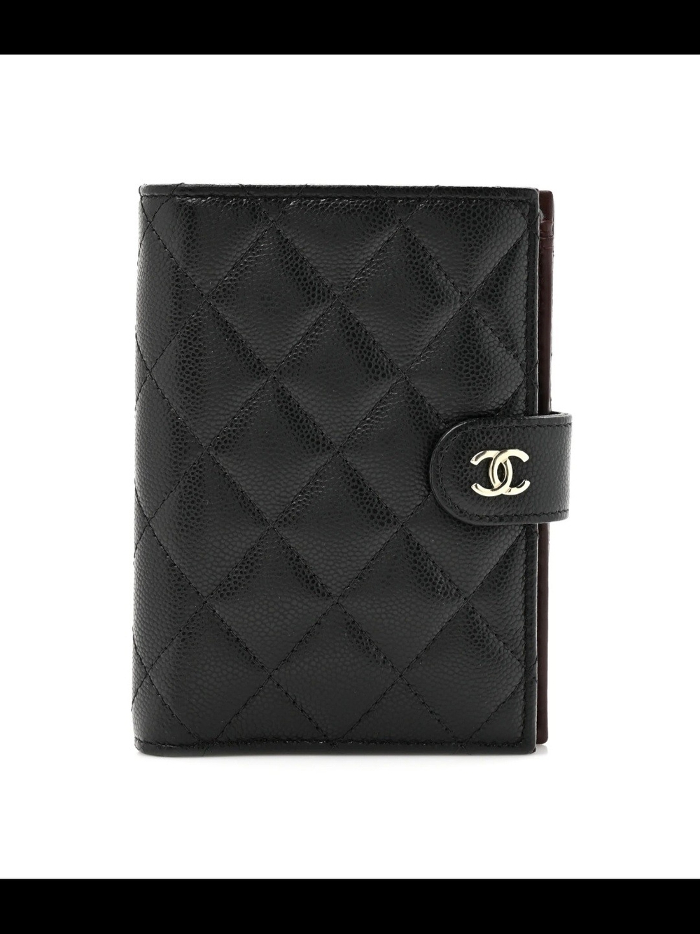 Caviar Quilted Passport Holder Wallet - Black w/ Silver Hardware